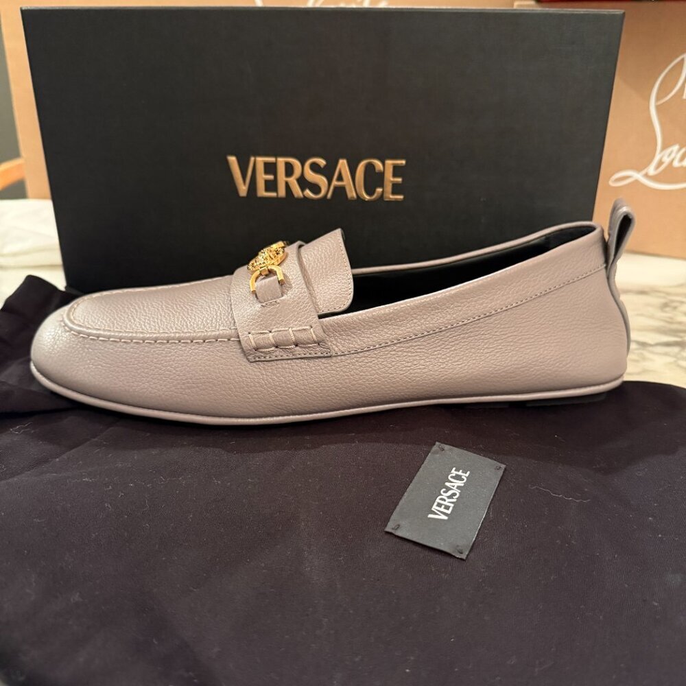 Versace 1017072 Gray Leather Driver Shoes with Medusa plaque, 42.5 - Picture 11 of 16